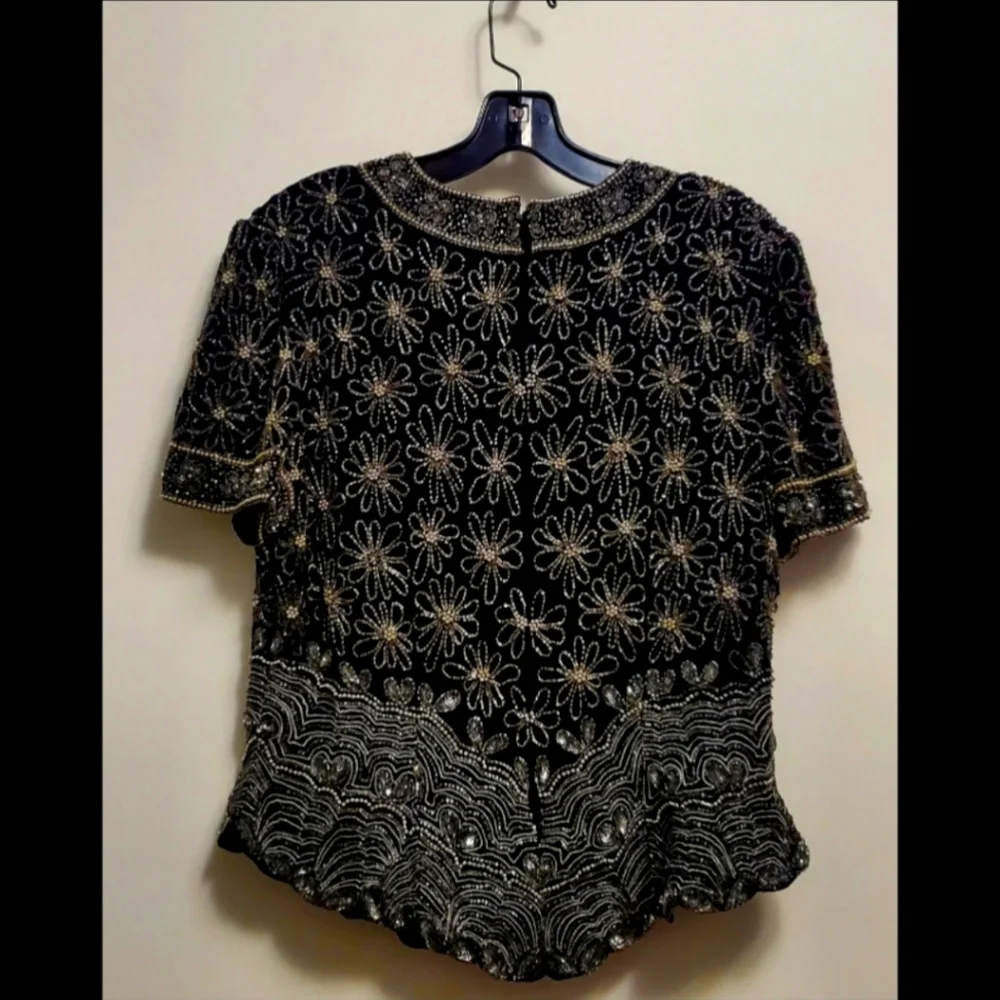 TWILIGHT- Vintage Black and Silver Sequin Top - Picture 3 of 4